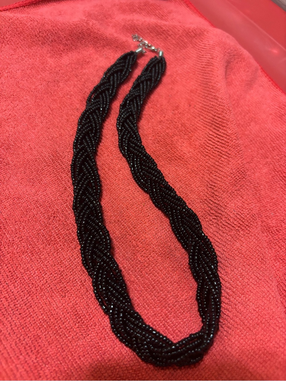 Black Beaded Braided Necklace - Unbranded